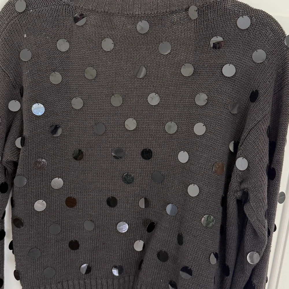 Vintage Karin Morgan Black Open Front Cardigan with Large Sequins  - Size Medium - Picture 6 of 9